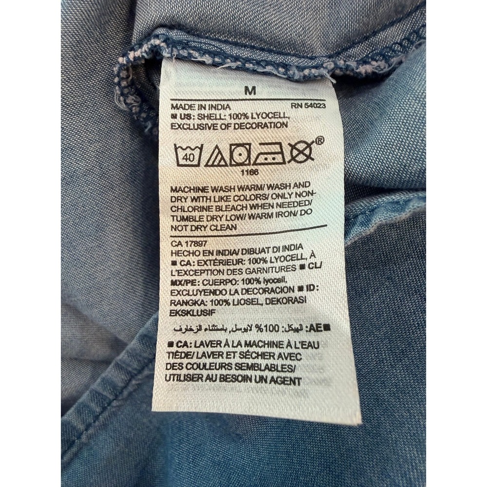 Old Navy Womens Blue Chambray Embroidered Boho Shift Dress Lyocell Medium New - Picture 7 of 7